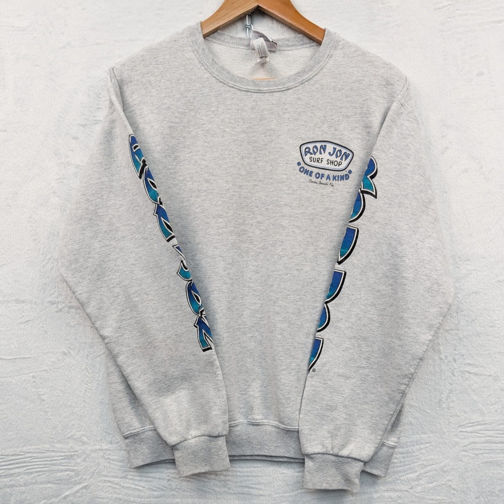 Ron Jon Surf Shop Crewneck Sweatshirt Men's Medium Gray Cocoa Beach Y2K Graphic